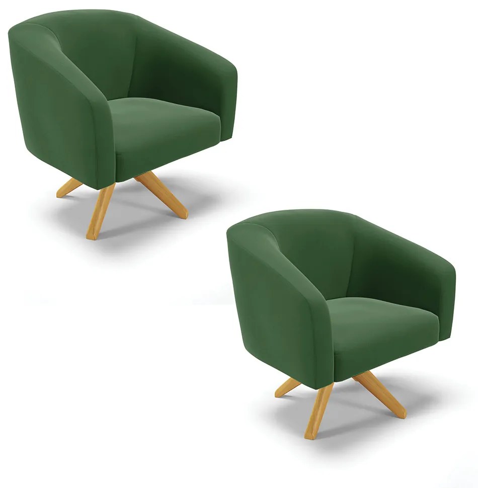 Poltrona Decorativa Giratória MA30 Kit 2 Stella Suede D03 - D'Rossi - Verde