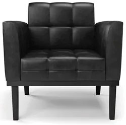 Sofá Namoradeira e 2 Poltronas Base Madeira Preto Ana Sintético PU Pre