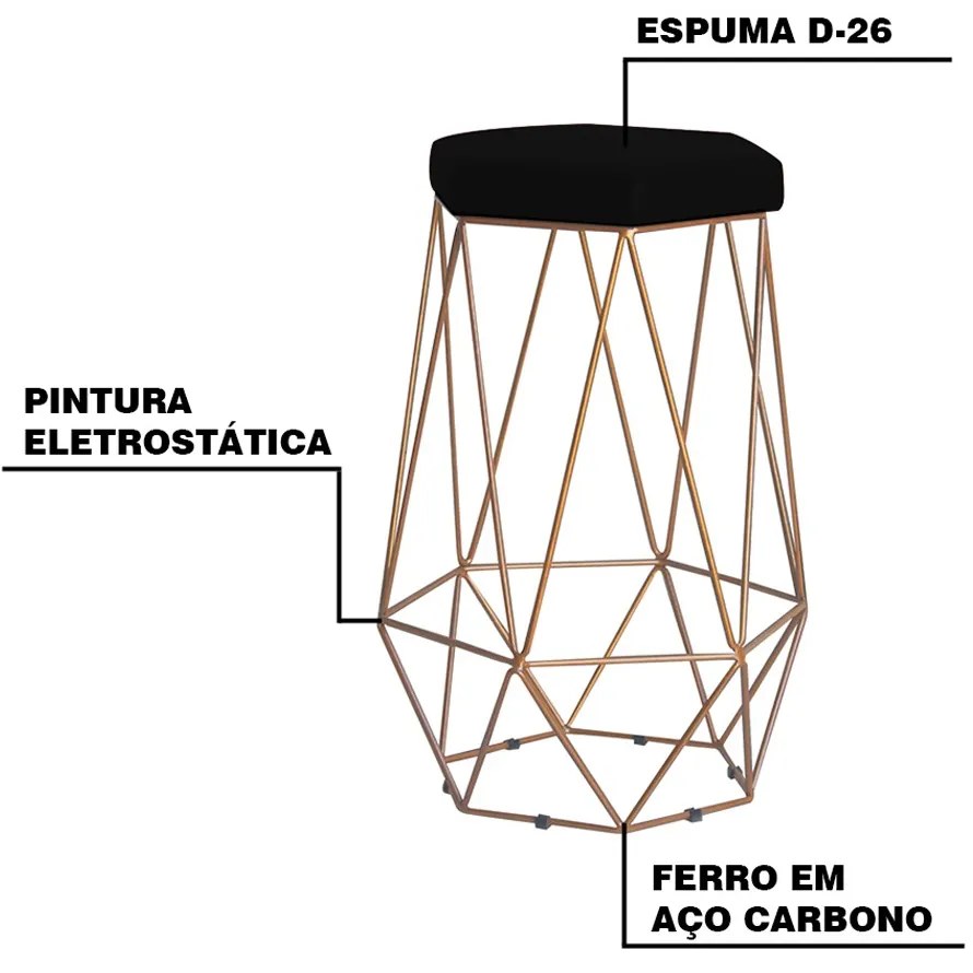 Kit 2 Banqueta Decorativa Rubel Base Gold Suede Preto G41 - Gran Belo