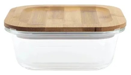 Pote de vidro com tampa de bambu - 320 ml Quadrado achatado