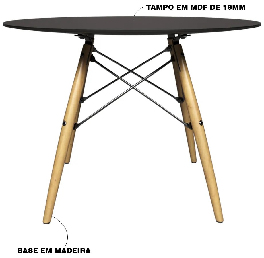 Mesa Sala de Jantar Gustave Redonda Tampo MDF Base Madeira Preto G56 - Gran Belo