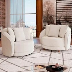 Poltrona Decorativa Giratória para Sala 122cm Kaly Z32 Boucle Branco -