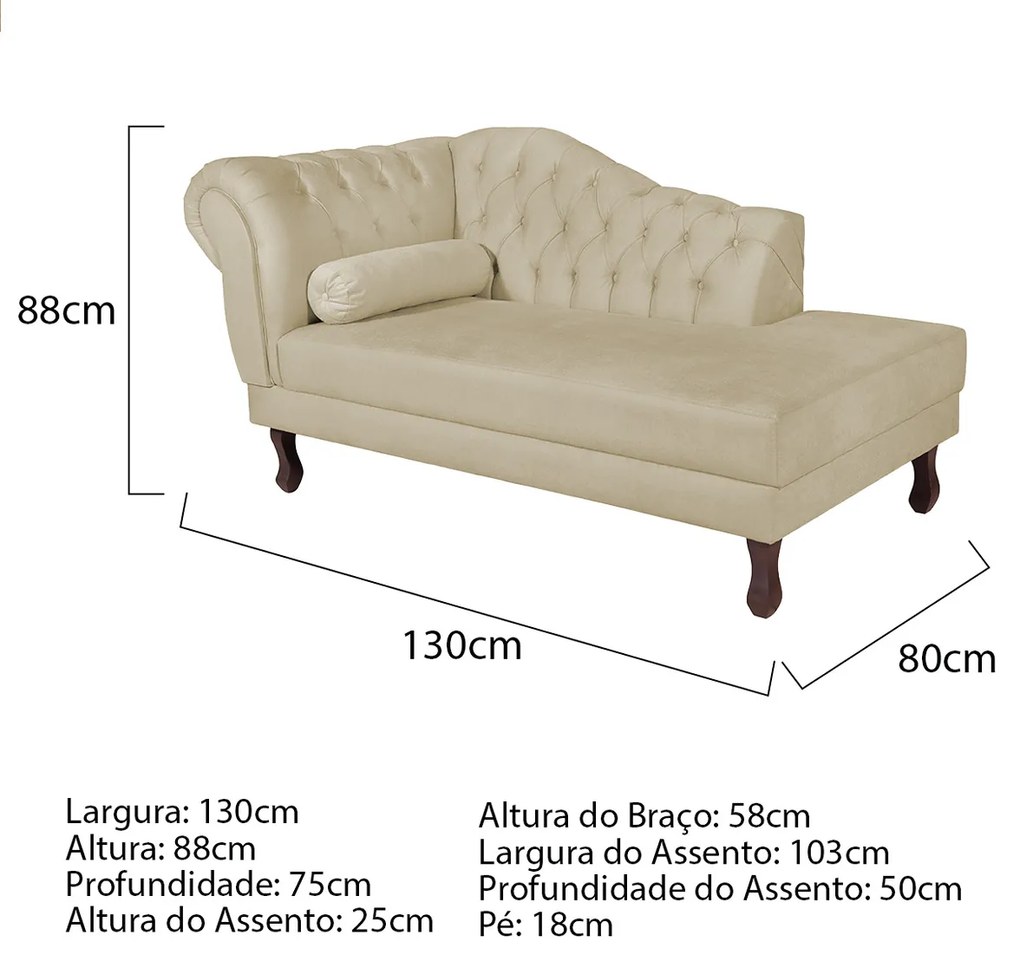 Diva Recamier Diana 130cm Lado Direito Suede - ADJ Decor