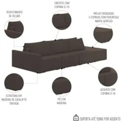 Sofá Ilha Modular com Puff para Sala Living 312cm Georgia Z08 Veludo M