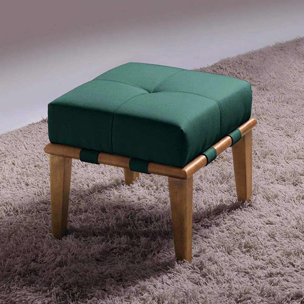 Puff Decorativo 45cm Martínez Veludo Pés Madeira Verde/Mel G62 - Gran Belo
