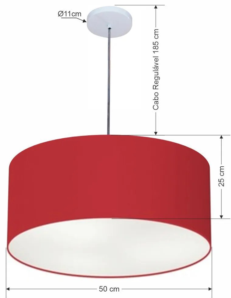Lustre Pendente Cilíndrico Md-4100 Cúpula em Tecido 50x25cm Bordo - Bivolt