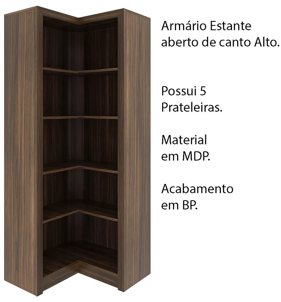 Armário Estante de Canto Alto para Escritório Home Office ME4132 MDP Nogal G69 - Gran Belo