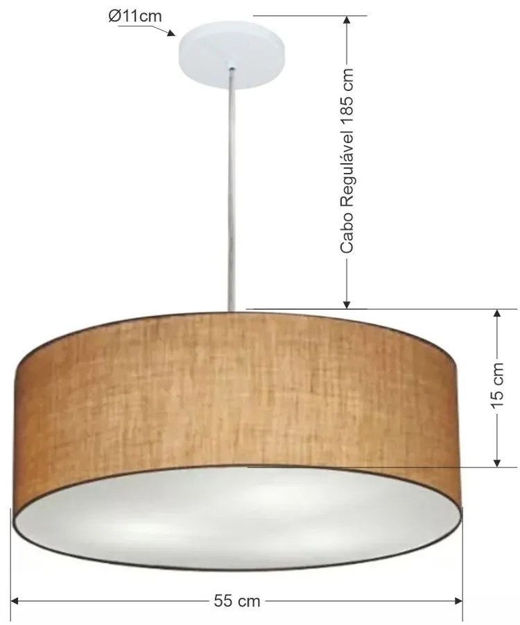 Lustre Pendente Cilíndrico Md-4218 Cúpula em Tecido 55x15cm Palha - Bivolt