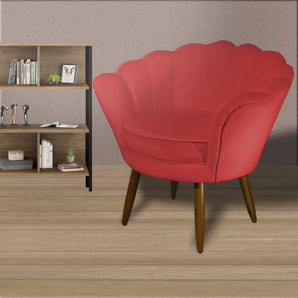 Poltrona Decorativa Pétala Pés Palito Suede Vermelho - Sheep Estofados
