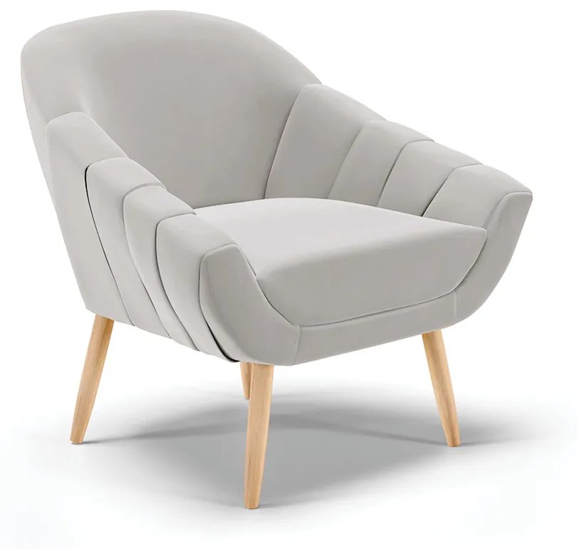 Poltrona Giovana Veludo Pés Palito Natural - Indo Decorar - Cinza