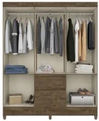 Guarda Roupa Casal 162cm Com Espelho Cuban Castanho Wood Z17 - Mpozena