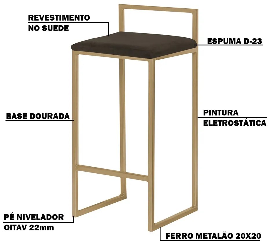 Kit 2 Banquetas Decorativa Jasmine Base Gold Suede Marrom G41 - Gran Belo