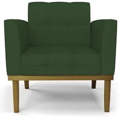 Poltrona Decorativa Base Madeira Castanho Ana Veludo Luxo Verde - Ibiz