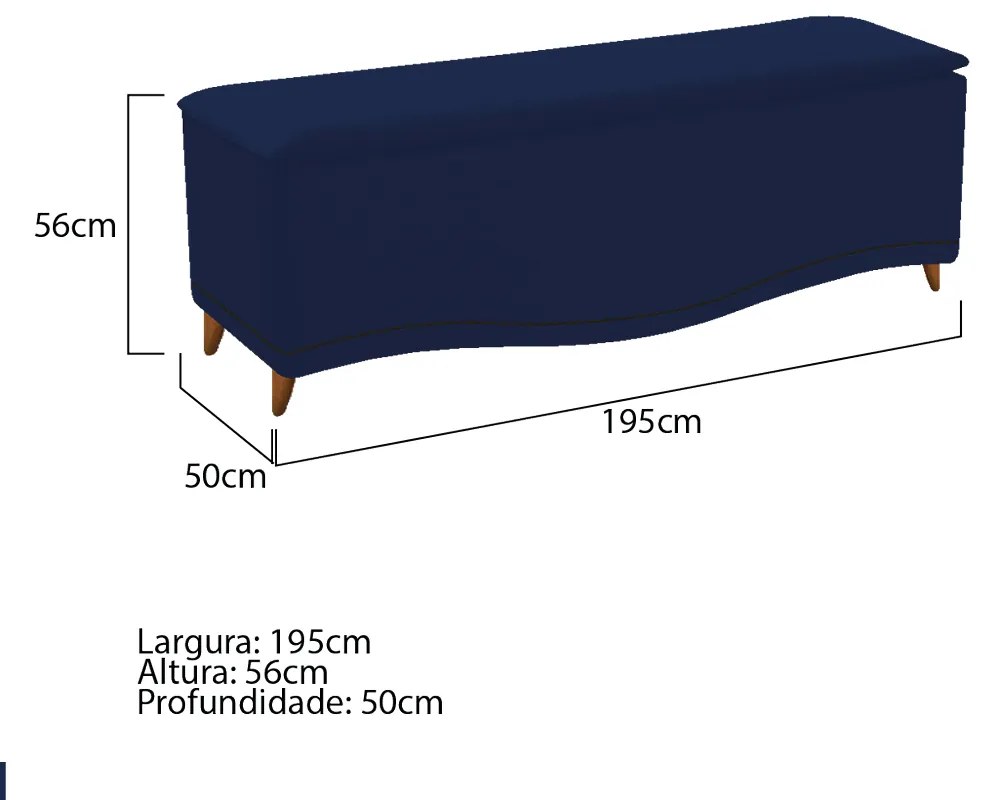 Calçadeira Estofada Yasmim 195 cm King Size Suede Azul Marinho - ADJ Decor