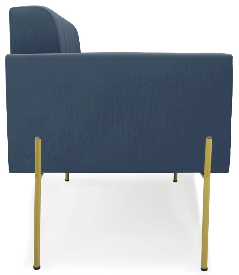 Sofá Namoradeira 2 Lugares Pé de Ferro Dourado Elisa Suede D03 - D'Rossi - Azul Marinho