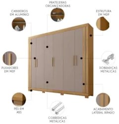 Guarda Roupa Casal 230cm Com 6 Portas Brasid Mel/Cacao C01 - Mpozenato