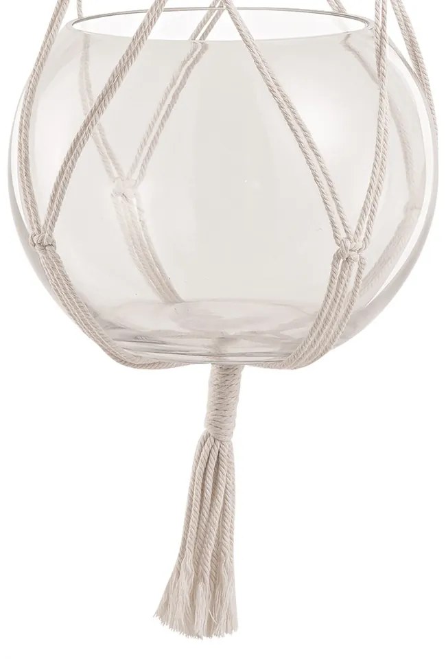 Cachepot Pendente em Vidro e Macramê Branco 80x20 cm - D'Rossi