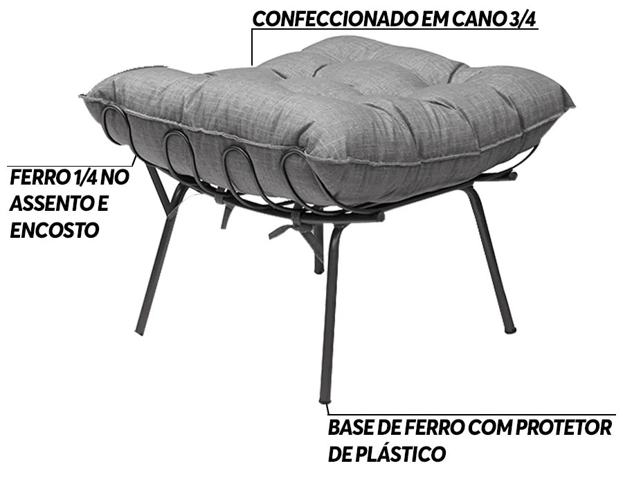 Puff Decorativo Sala de Estar Abel Pés Preto Linho Grafite G41 - Gran Belo