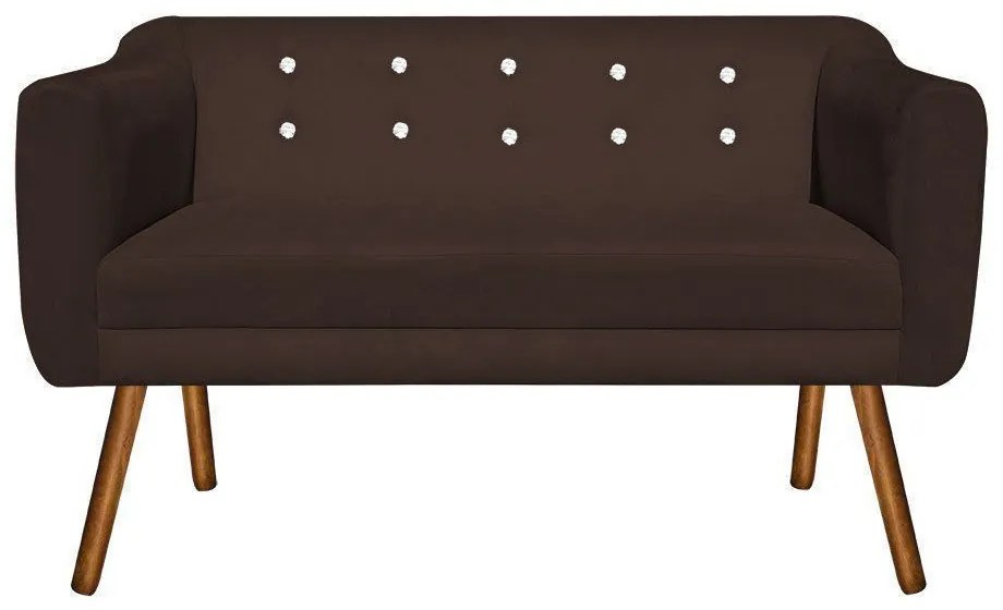 Namoradeira 02 Lugares Julia Suede Marrom com Strass Pés Palito Castanho D'Rossi