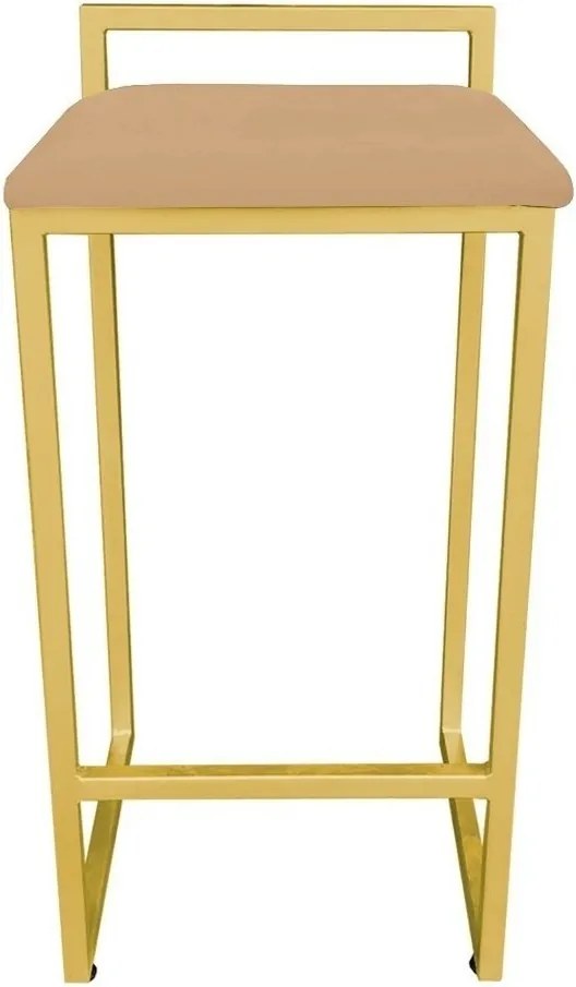 Conjunto 02 Banquetas Pietra Suede Base Dourado D03 - D'Rossi - Caramelo sisal