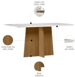 Mesa de Jantar Retangular 160cm 6 Lugares Zuma Ypê/Off N02 - Mpozenat