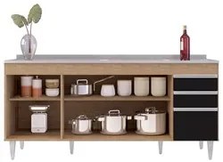 Balcão Gabinete Com Pia 180cm Dallas Castanho/Preto - Lumil