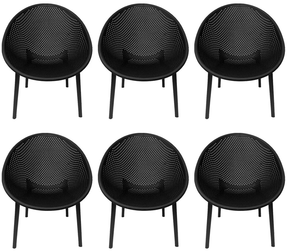Kit 6 Poltronas Área Externa de PP Marina com Base Desmontável Preto G56 - Gran Belo