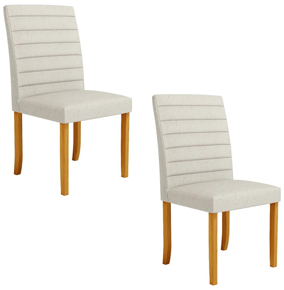 Kit 2 Cadeiras de Sala de Jantar Estofadas Veiga Madeira Maciça Linho Off White G78 - Gran Belo