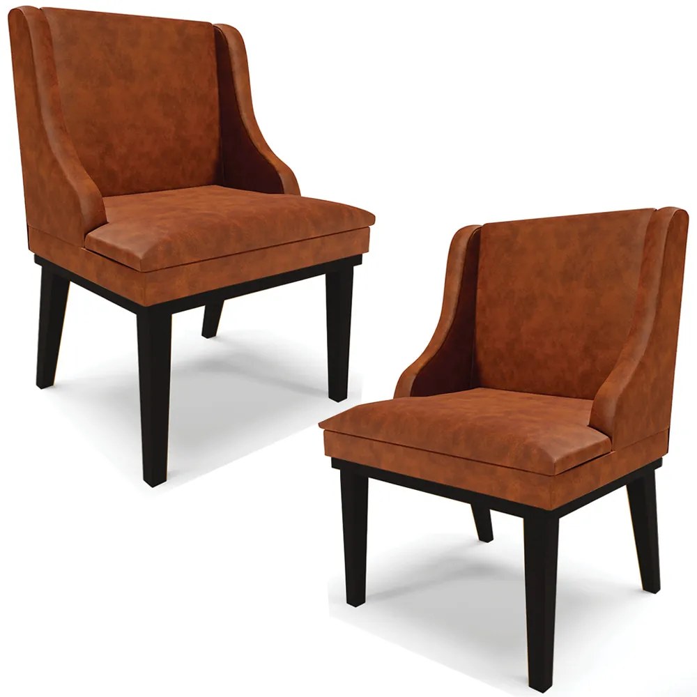 Kit 2 Cadeiras Decorativas Sala de Jantar Base Fixa de Madeira Firenze PU Nozes/Preto G19 - Gran Belo
