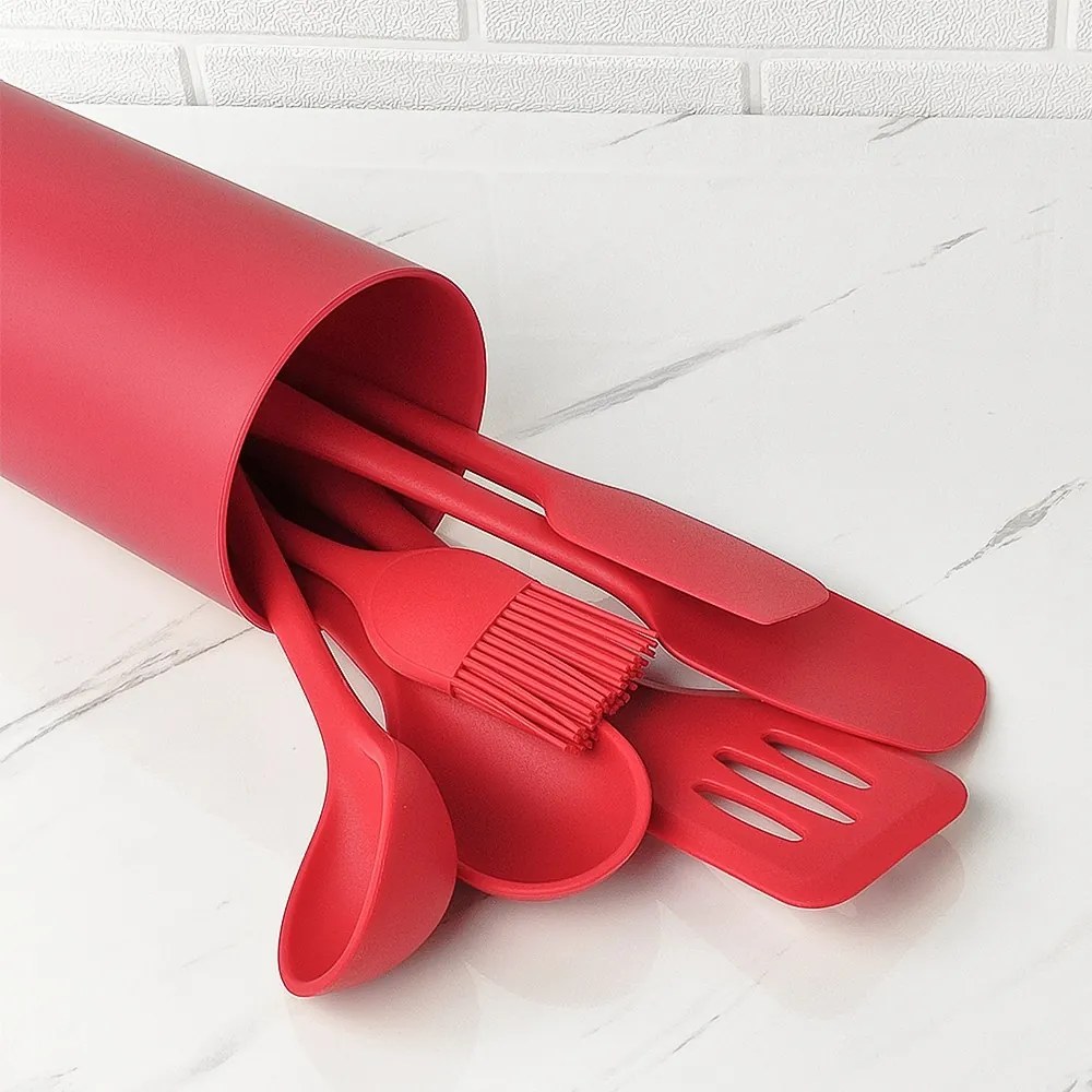 Cj. de 6 Utensílios de Silicone - Vermelho