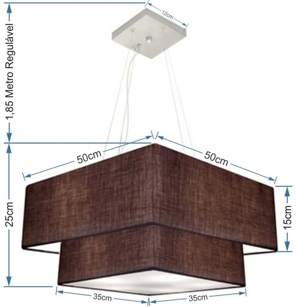 Lustre Pendente Duplo Quadrado Vivare Md-4066 Cúpula em Tecido 50x35cm Café - Bivolt