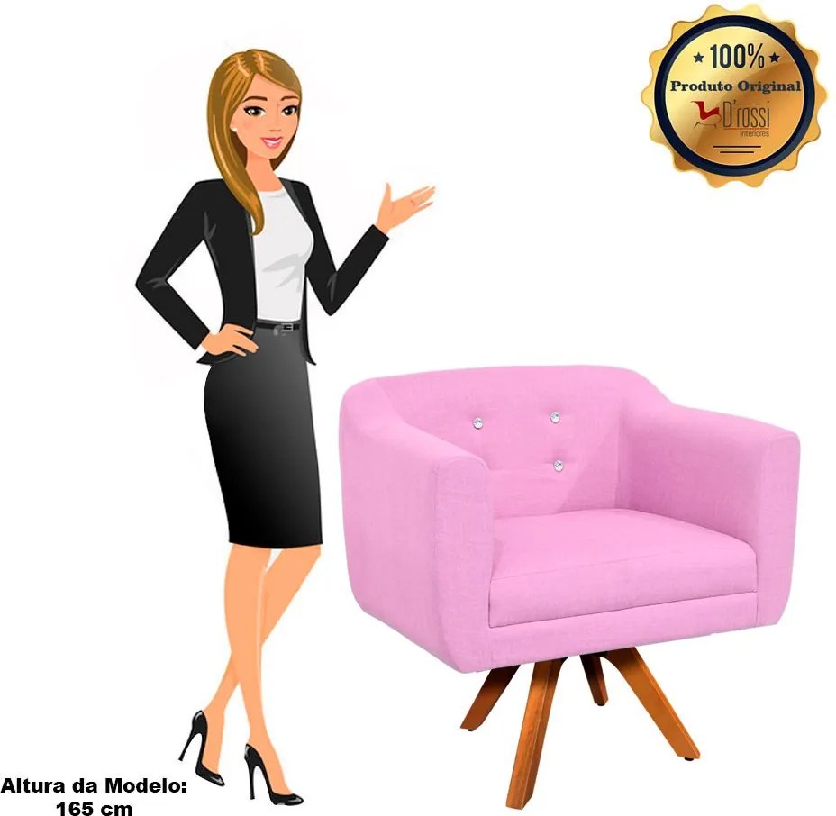 Kit 02 Poltronas Giratória Julia Linho com Strass Base Madeira MM30 D01 - D'Rossi - Rosa Chiclete A08