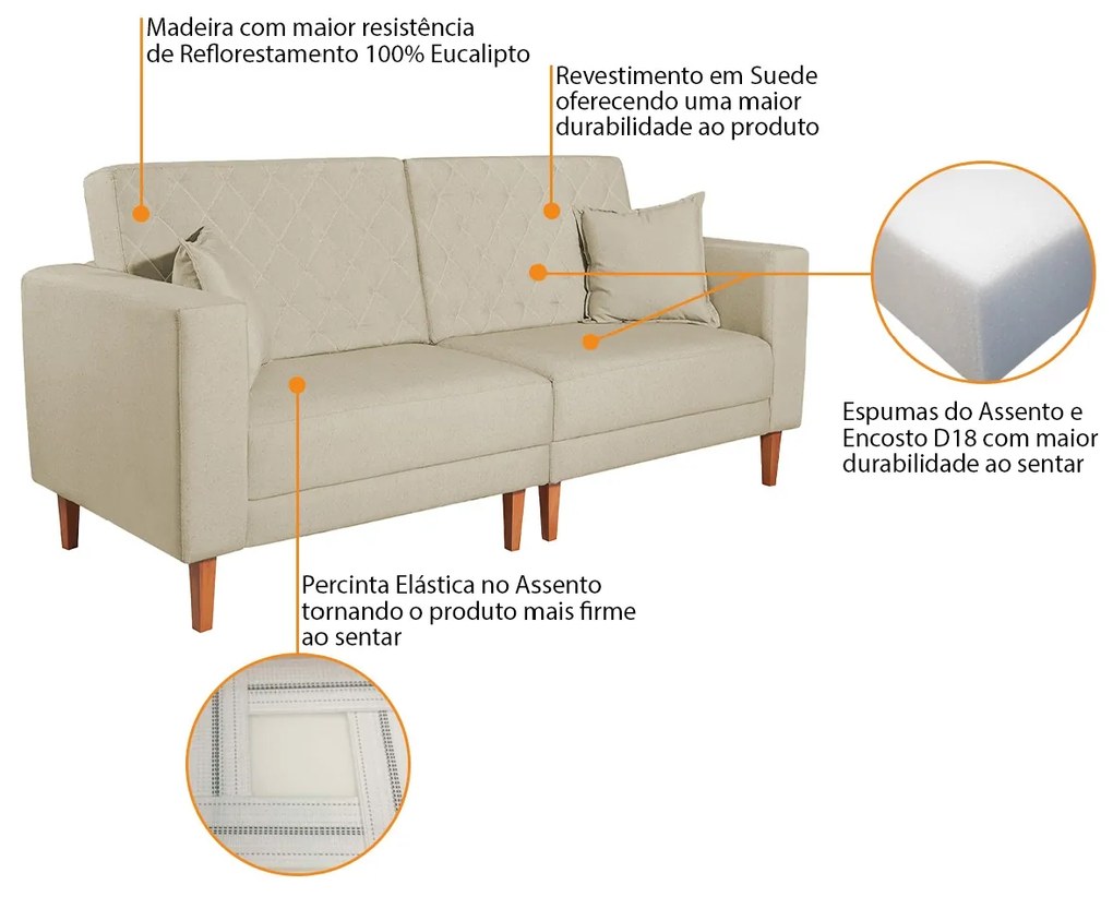 Sofá 03 Lugares Living Ponza Suede
