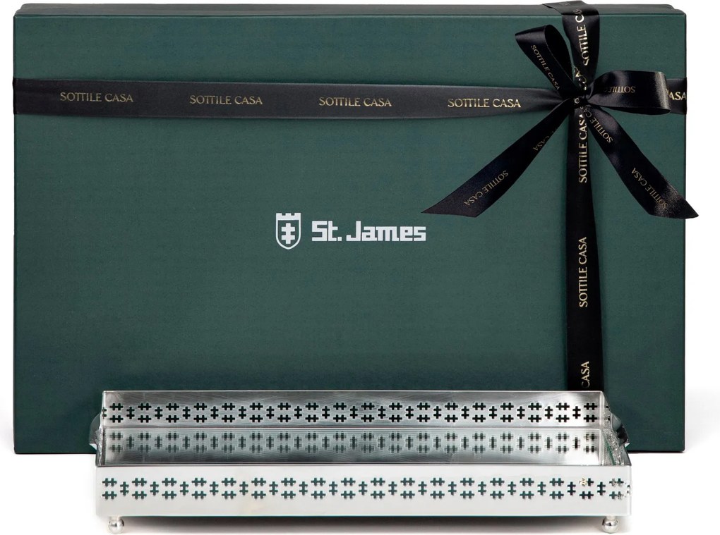 Bandeja Retangular Mirror Cross Pequena Prata St James  Prata