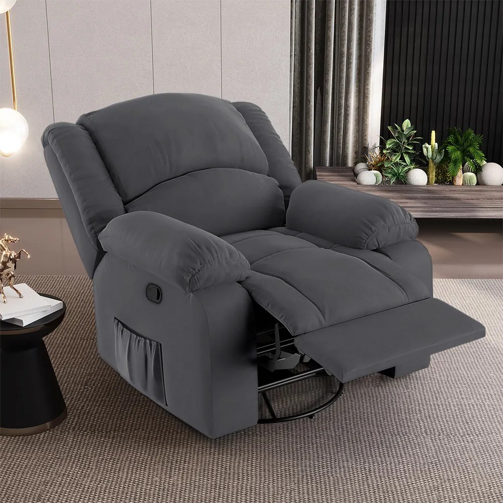Poltrona do Papai Reclinável Sala de Cinema Madrid Glider Manual Giratória Massagem USB Veludo Cinza Grafite G23