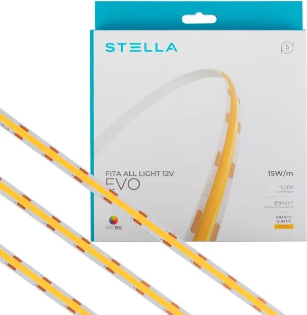 Fita De Led 15W Por Metro 12V 5M Irc90 All Light Evo - LED BRANCO QUENTE (2700K)