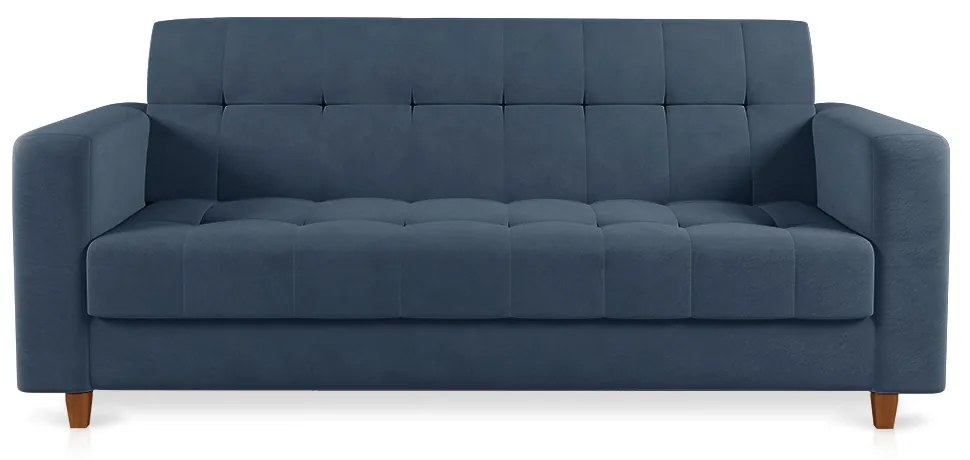 Sofá 03 Lugares Arezzo Suede Azul Marinho Pés Chanfrado Castanho - D'Rossi