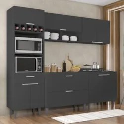 Armário de Cozinha Com Tampo CP05 240cm Pérola Preto Z34      - Mpozen