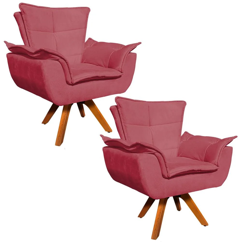 Poltrona Sala de Estar Giratória MM30 Kit 2 Opala Suede Rosê