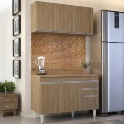 Armário Cozinha e Balcão Com Tampo 120cm Michigan Castanho - Lumil