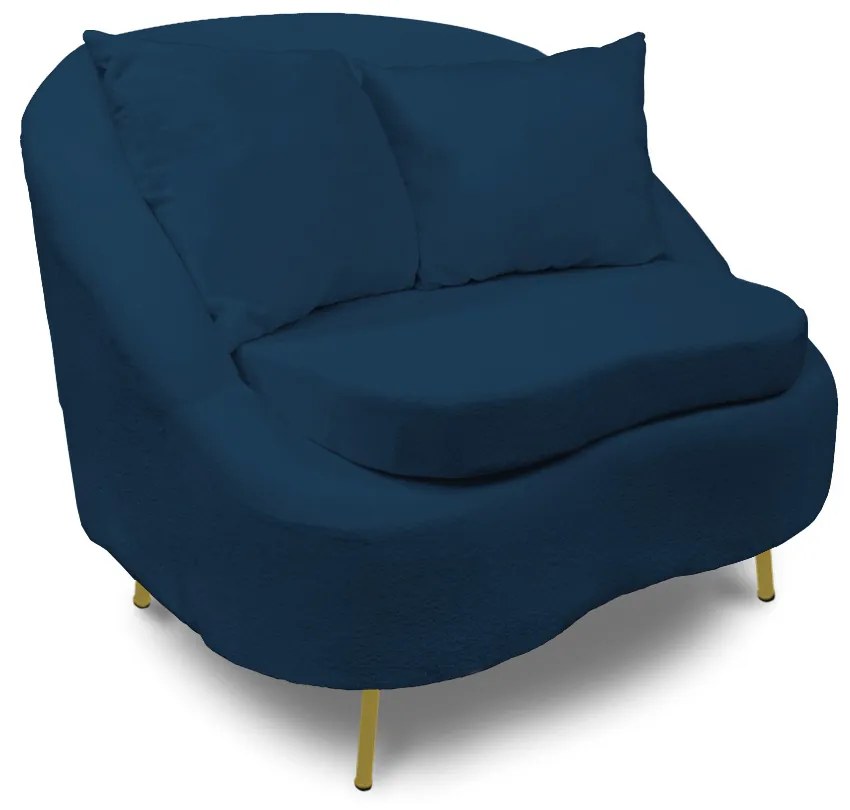 Poltrona Decorativa Orgânica Pé Ferro Dourado Zaya Bouclê C05 - D'Rossi - Azul