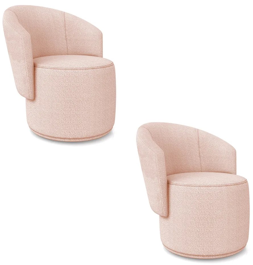 Poltrona Decorativa Orgânica Fixa para Sala Kit 2 Malu Bouclê M11 - D'Rossi - Rose