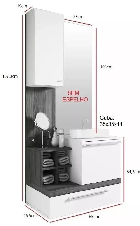 Gabinete para Banheiro Suspenso Com Cuba Balcão Painel Armário Gaveta