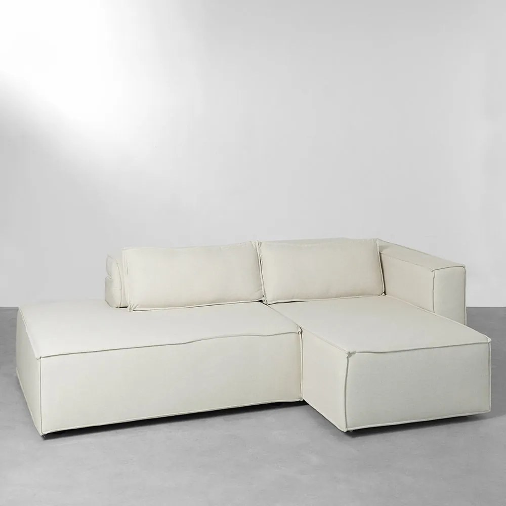 Sofá Mango Retrátil Reclinável com Braço Direito Bege Cru - 2,33m