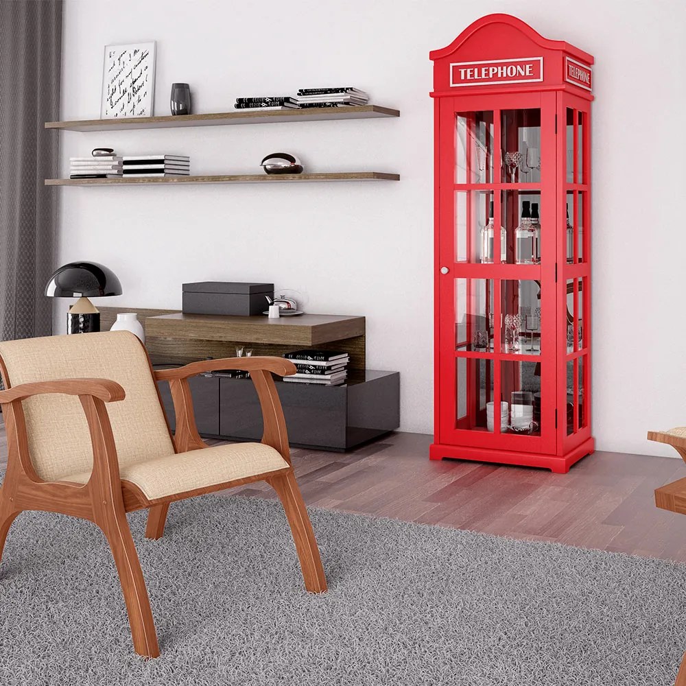 Cristaleira Decorativa com Nicho Sala de Estar Odin MDF Vermelho G42 - Gran Belo