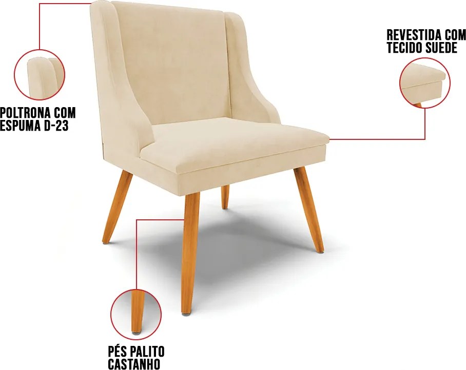 Cadeira de Jantar Liz Suede Pés Palito Castanho D03 - D'Rossi - Bege
