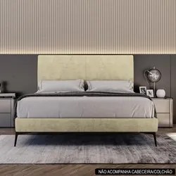 Cama Casal King 199cm Pés Metálicos Elisa S05 Veludo Bege - Mpozenato