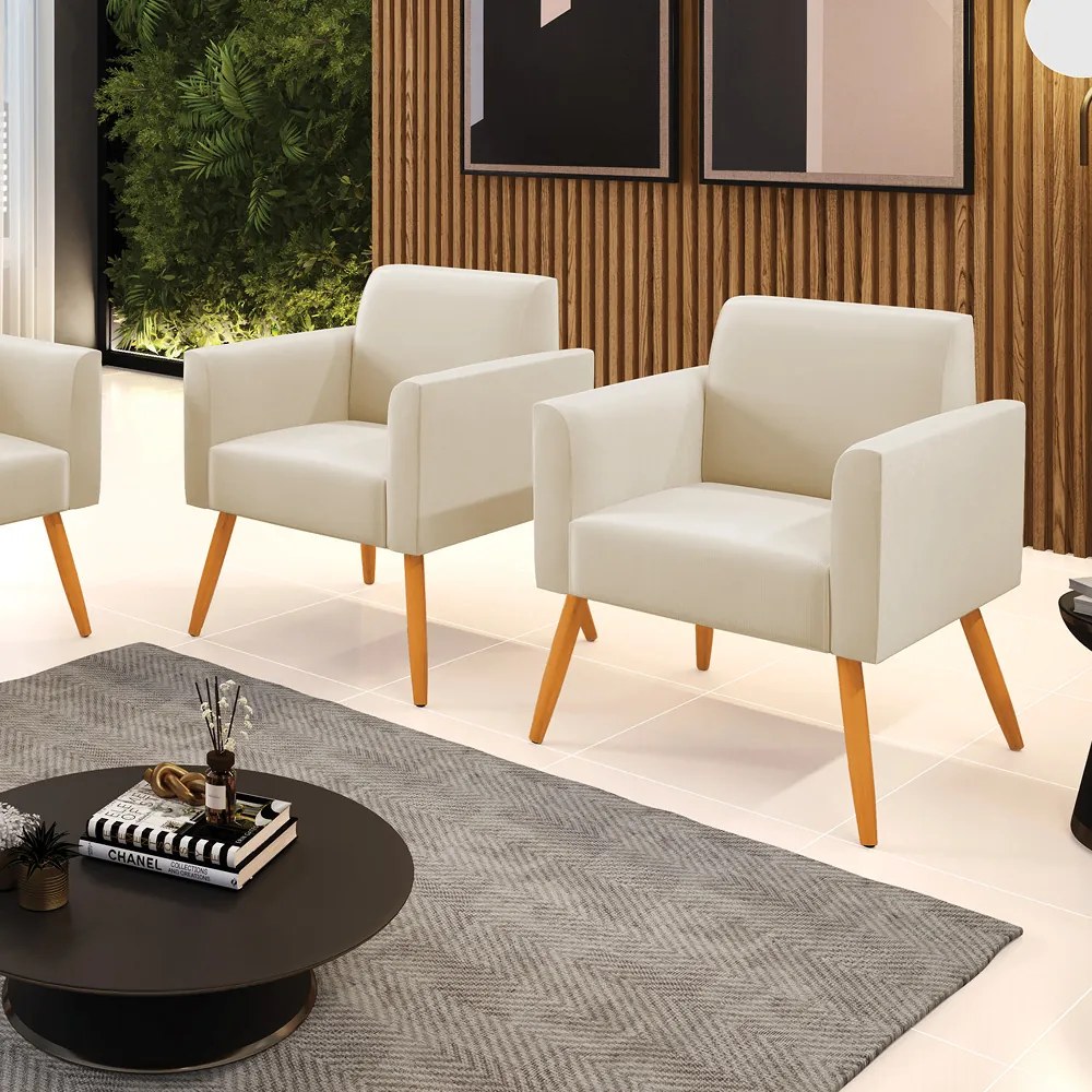 Kit 2 Poltronas Pés Palito Castanho Marisa Suede Bege D03 - DRossi