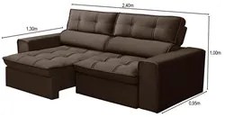 Sofá Retrátil Reclinável 3 Lugares 240cm Blanches F05 Veludo Marrom -