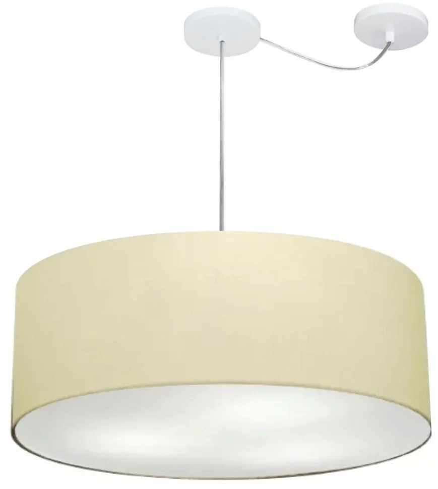 Lustre Pendente Cilíndrico Com Desvio Md-4266 Cúpula em Tecido 60x21cm Algodão Crú - Bivolt